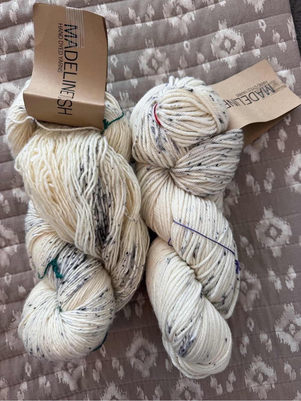 Madeline Tosh Cream Speckled Hand-Dyed Yarn - Soft Cream Speckle lot of 2